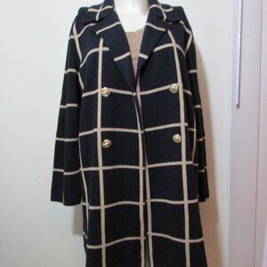 Anne Klein Blazer /Coat Style Open Front Sweater Black w/Tan Stripes